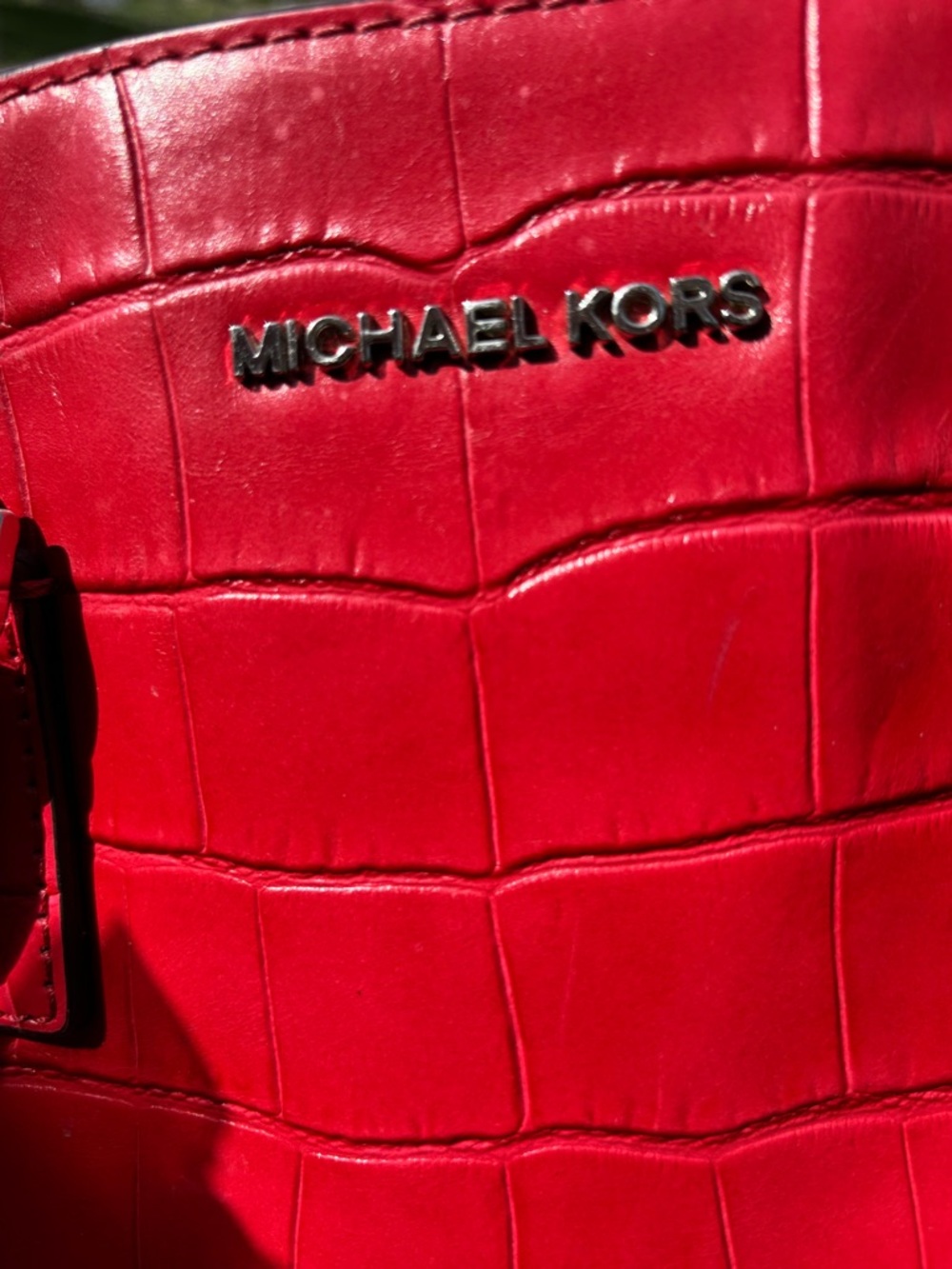 Michael Kors Red Dillon Croc-Embossed Tote with Silver Logo, hang tag, key fob❤️